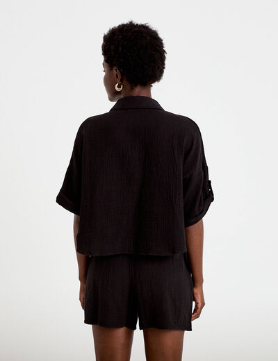 Chemise manches 3/4 noir femme