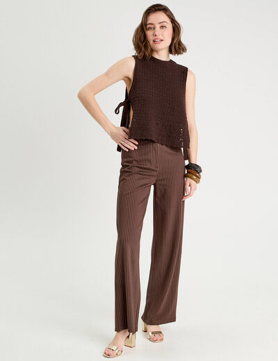 Pantalon jambe large marron chocolat femme