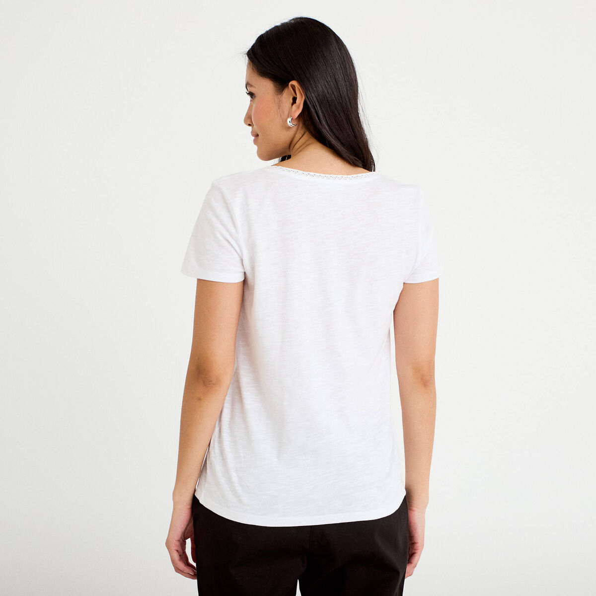 T-shirt col v manches courtes blanc femme