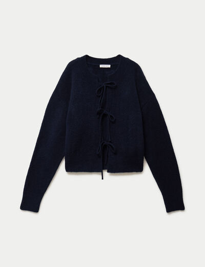 Gilet court nou&eacute; bleu marine femme