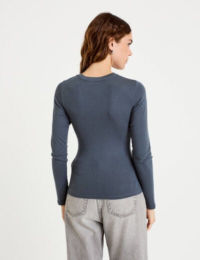 T-shirt cintr&eacute; col rond manches longues gris femme