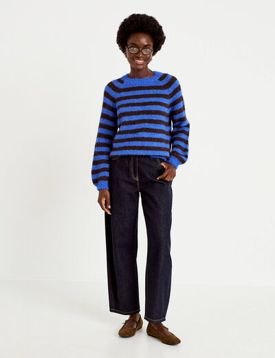Pull ample col rond manches longues bleu electrique femme