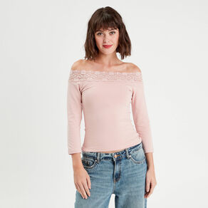 T-shirt manches 3/4 rose pastel femme