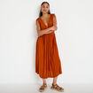 Robe midi &eacute;vas&eacute;e d&eacute;collet&eacute; sans manches orange fonc&eacute; femme