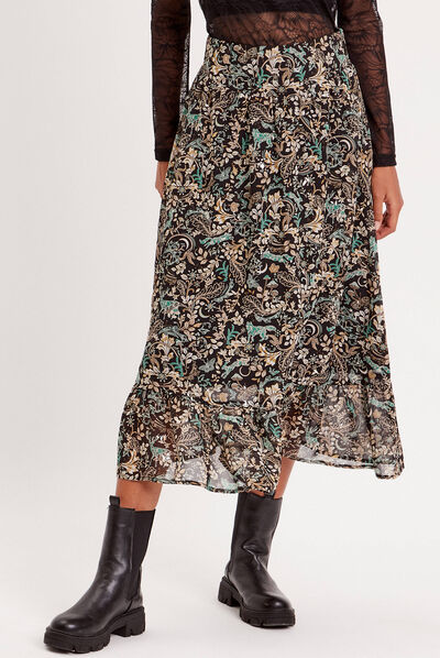 Jupe midi droite noir femme