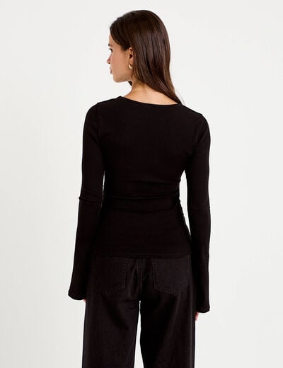 T-shirt ajust&eacute; col rond manches longues noir femme