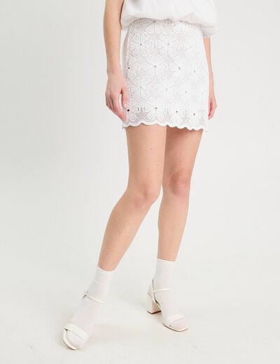 Jupe évasée effet macramé blanc femme