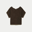 Pull ajour&eacute; col bateau manches courtes marron fonc&eacute; femme