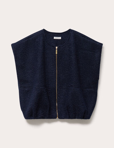 Veste oversize sans manches col rond bleu marine femme