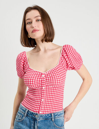 Blouse cropped rose framboise femme