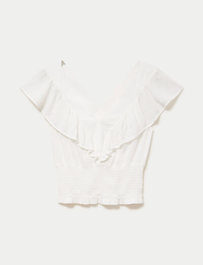 Blouse cintr&eacute;e cropped sans manches ecru femme