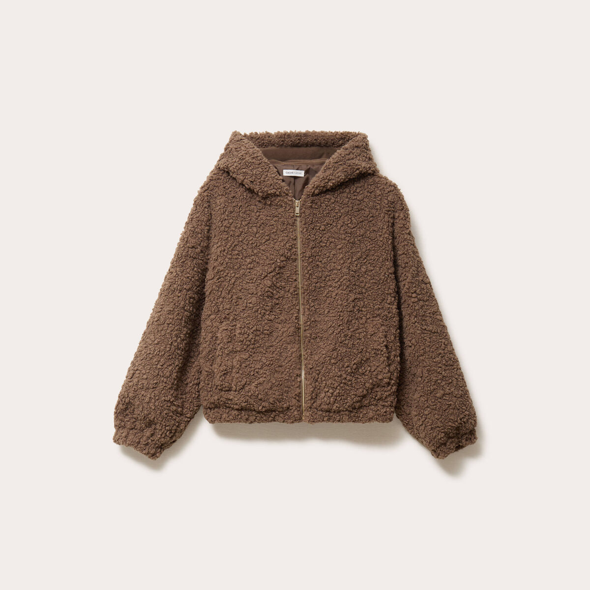 Veste bas resserr&eacute; &agrave; capuche marron femme