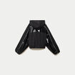Coupe-vent oversize cropped bi-mati&egrave;re noir femme