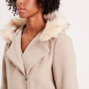 manteau droit avec capuche beige femme Manteau droit avec capuche beige femme