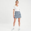 Jupe-short droite poches rabat bleu gris femme