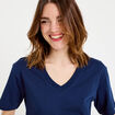 T-shirt col v manches courtes bleu fonc&eacute; femme