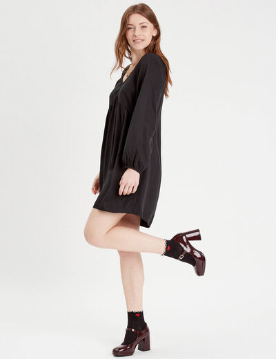 Robe évasée manches longues noir femme