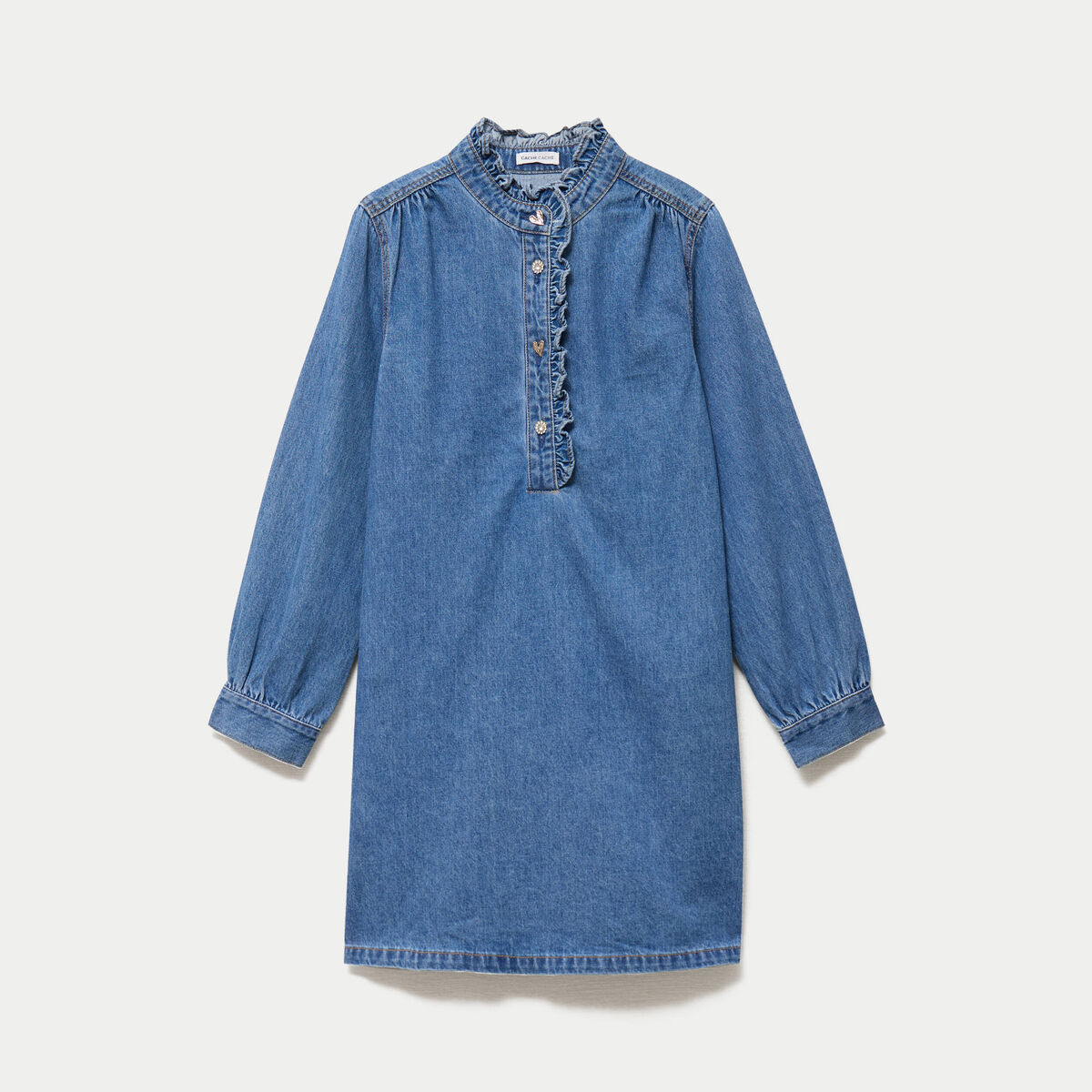 Robe &eacute;vas&eacute;e jean col montant denim double stone femme