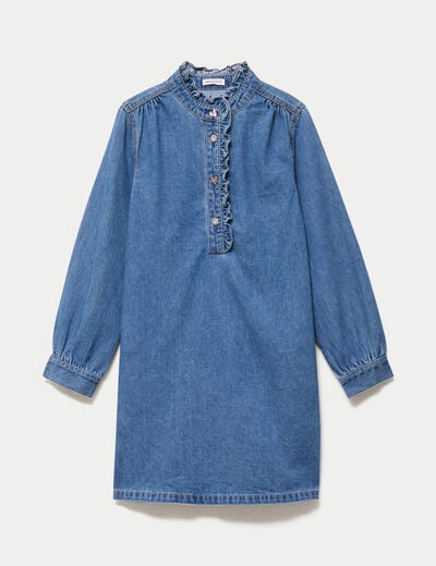Robe &eacute;vas&eacute;e jean col montant denim double stone femme