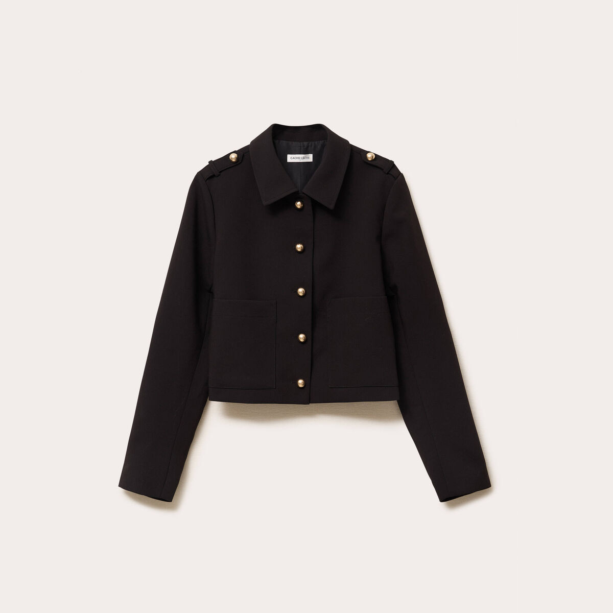 Veste droite courte col classique noir femme