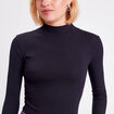 T-shirt côtelé col montant noir femme