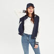 Veste boutonnée col teddy bleu marine femme