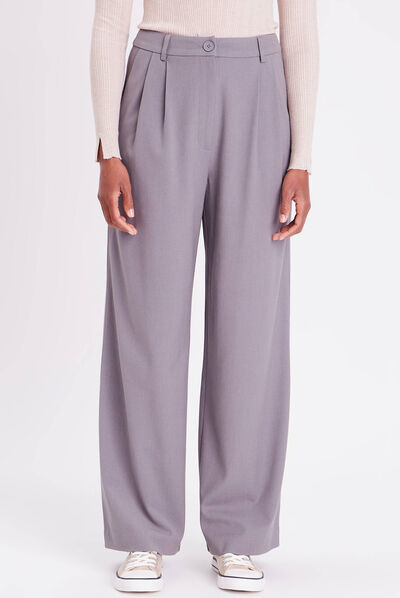 Pantalon city droit pinces gris foncé femme