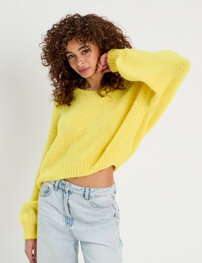 Pull manches longues jaune femme