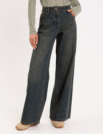 Jean wide leg taille standard bleu gris femme
