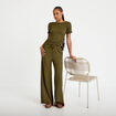 Pantalon large taille standard vert kaki femme