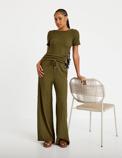 Pantalon large taille standard vert kaki femme