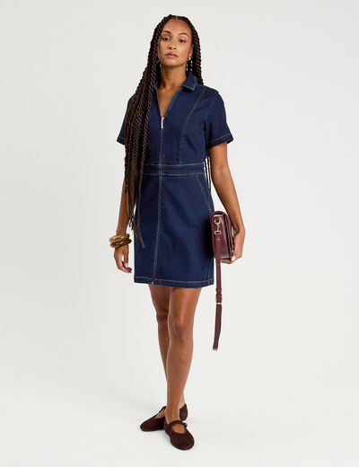 Robe droite zippée en jean denim brut femme