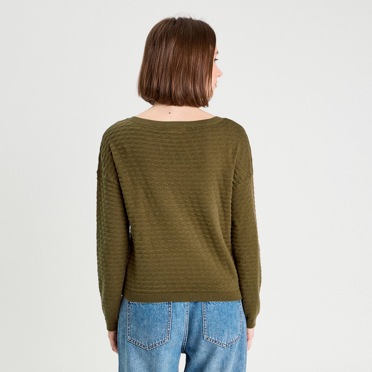 Pull col bateau vert kaki femme