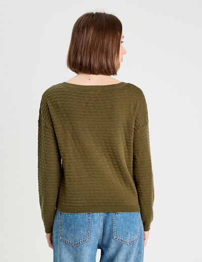 Pull col bateau vert kaki femme