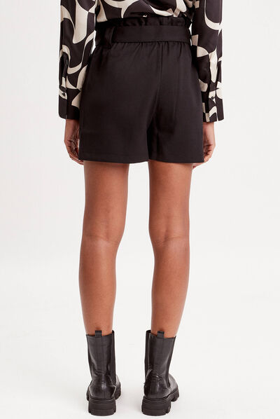 Short paperbag taille haute noir femme
