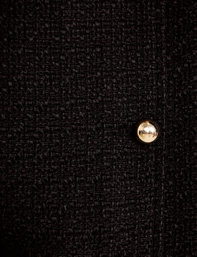 Veste tweed cintr&eacute;e cropped col mao noir femme