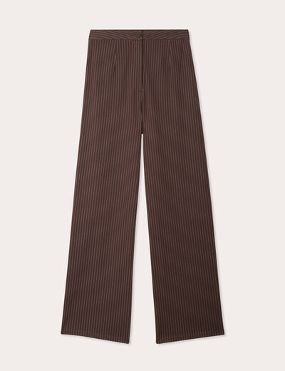 Pantalon jambe large marron chocolat femme