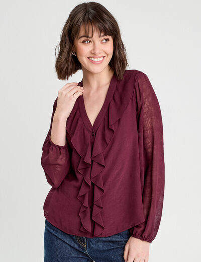 Blouse avec volants prune femme