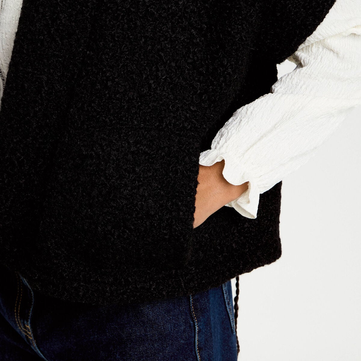 Gilet oversize cropped manches courtes noir femme
