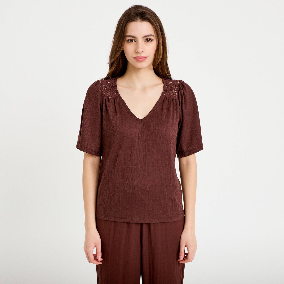 T-shirt manches courtes marron femme