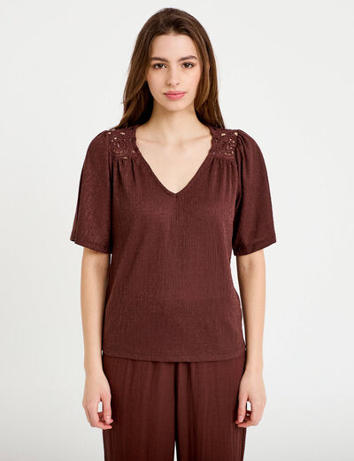 T-shirt manches courtes marron femme