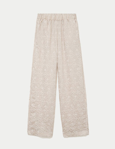 Pantalon large taille haute en velours creme femme