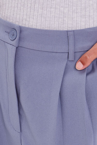Pantalon city droit pinces bleu gris femme