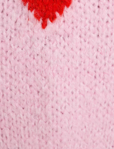 Pull oversize motif coeurs rose clair femme
