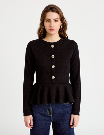 Pull p&eacute;plum avec boutons noir femme