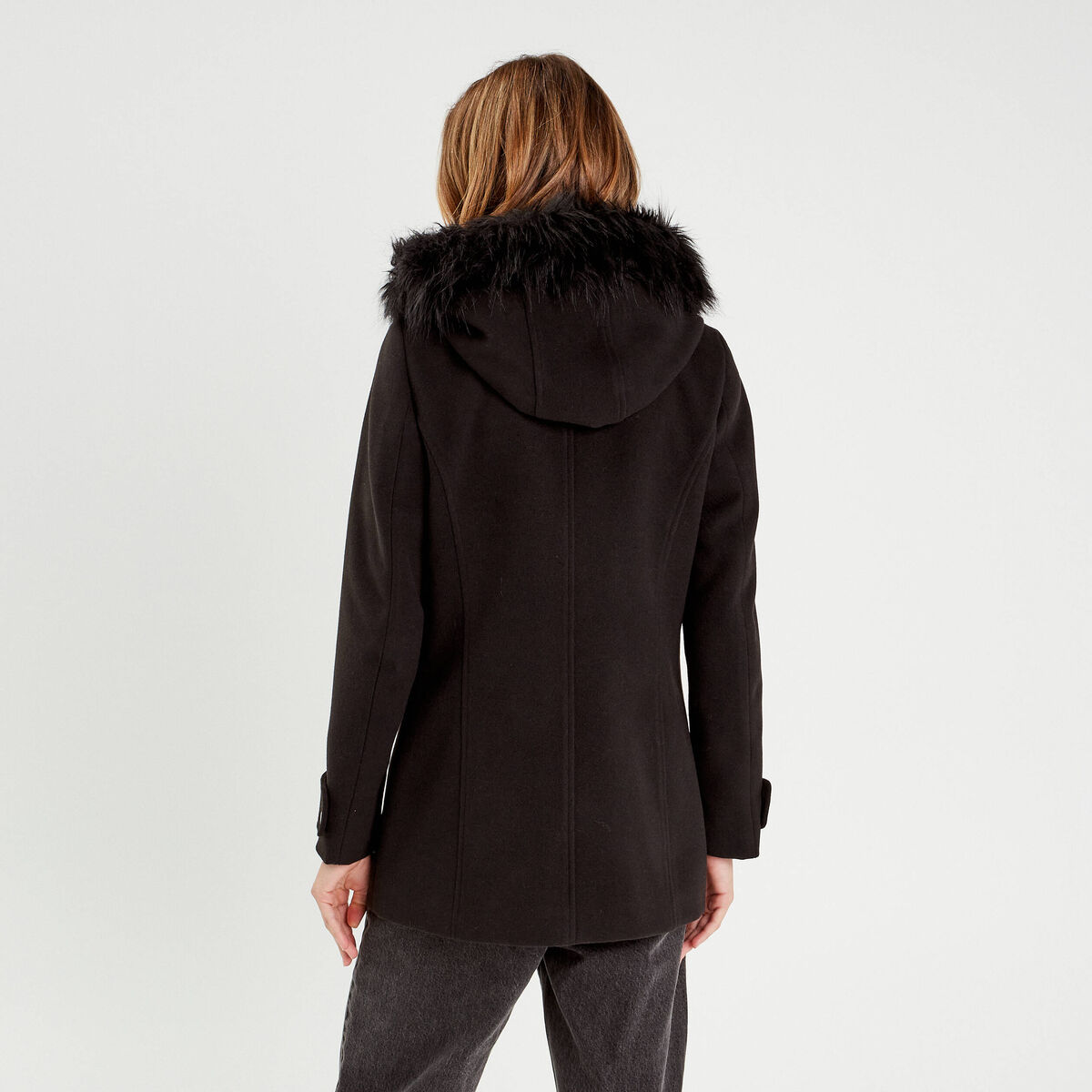 Manteau droit avec capuche noir femme