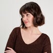 Pull ajouré manches longues marron foncé femme