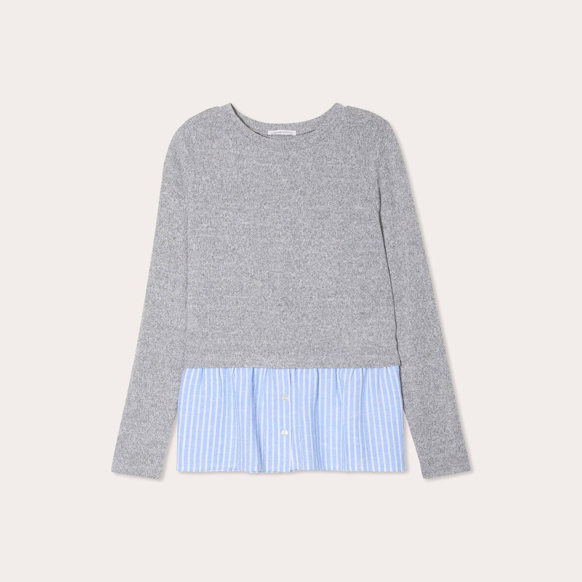 Pull effet 2-en-1 chemise gris clair femme