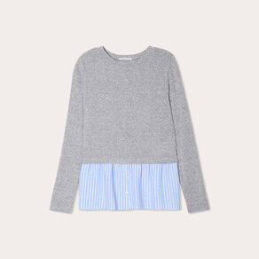 Pull effet 2-en-1 chemise gris clair femme