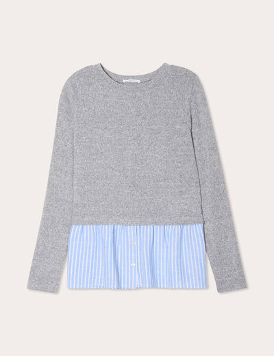 Pull effet 2-en-1 chemise gris clair femme